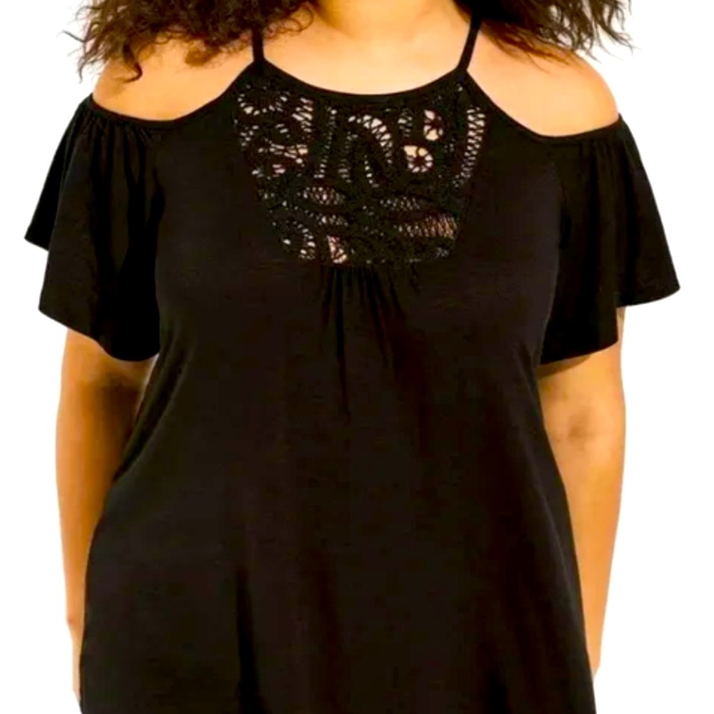 Torrid Black Flutter Sleeve Embellished Blouse